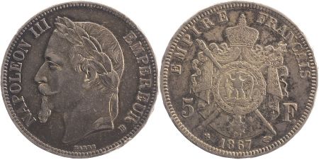 5 Francs Napoléon III - Tête laurée 1867 BB Strasbourg