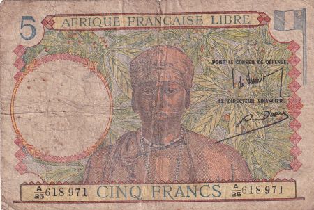 AEF 5 Francs - Afrique Française Libre - 1941 - Série A 25