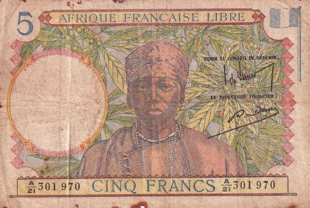 AEF 5 Francs Afrique Française Libre - 1941 - Série A 21 - TB - P.6