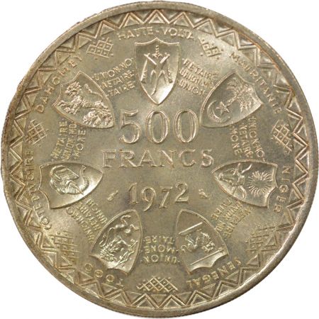 Afrique de l\'Ouest  - 500 Francs Argent, Union Monétaire - 1972 Paris