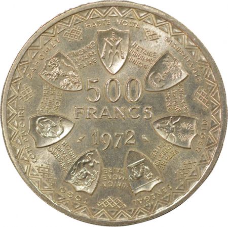 Afrique de l\'Ouest  - 500 Francs Argent, Union Monétaire - 1972 Paris