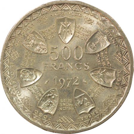 Afrique de l\'Ouest  - 500 Francs Argent, Union Monétaire - 1972 Paris