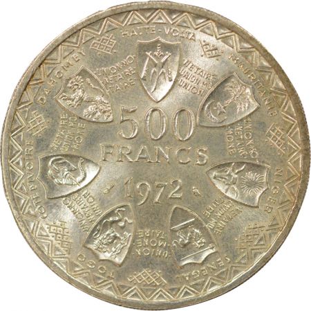 Afrique de l\'Ouest  - 500 Francs Argent, Union Monétaire - 1972 Paris