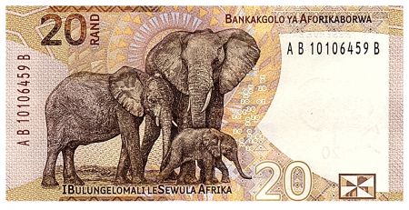 Afrique du Sud 20 Rand - Nelson Mandela - Eléphants, anneaux - 2023 - Lettre B