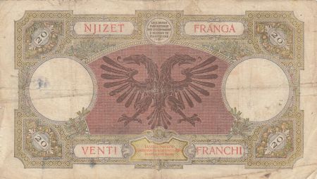 Albanie 20 Franga - Rome - Aigle à deux têtes - 1939