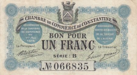 Algérie 1 Franc - Chambre de commerce de Constantine - 01-05-1915 - Série B