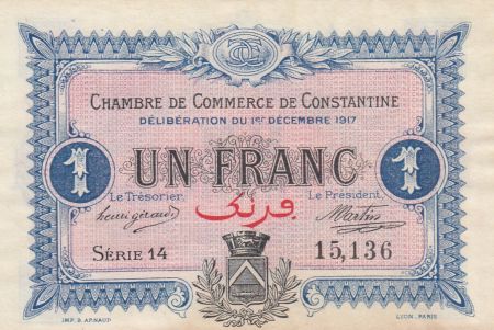 Algérie 1 Franc - Chambre de commerce de Constantine - 01-12-1917 - Série 14