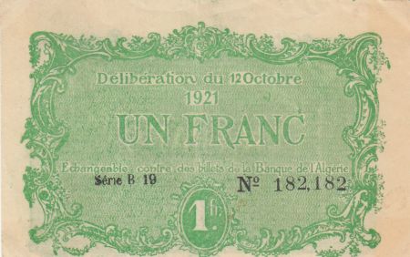 Algérie 1 Franc - Chambre de commerce de Constantine - 12-10-1921 - Série B.19