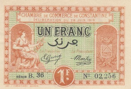 Algérie 1 Franc - Chambre de commerce de Constantine - 28-06-1919 - Série B.36