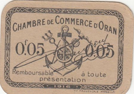 Algérie 5 Centimes - Chambre de commerce d\'Oran - 1916