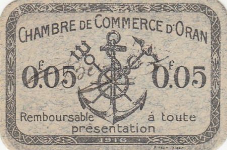 Algérie 5 Centimes - Chambre de commerce d\'Oran - 1916