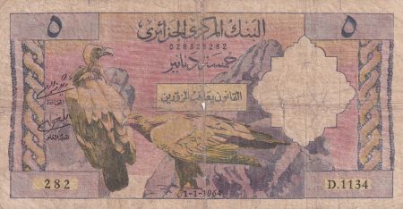 Algérie 5 Dinars - Vautour - 01-01-1964 - Série D.1134