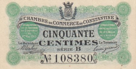 Algérie 50 Centimes - Chambre de commerce de Constantine - 01-05-1915 - Série B