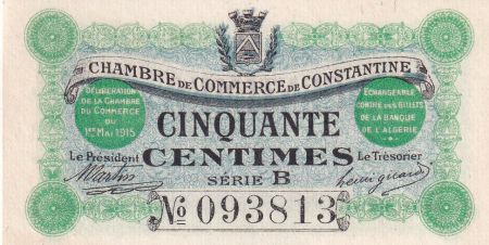 Algérie 50 Centimes - Chambre de commerce de Constantine - 1915 - Série B - P.140.3