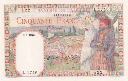 Algérie 50 Francs - Couple - Filigrane lettre - 01-03-1945 - Série L.1746