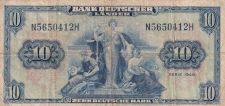 Allemagne (RFA) 10 Deutsche Mark  - Justice et travail - 1949 - TB+ - P.16a