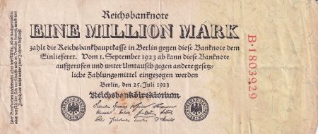 Allemagne 1 000 000 Mark -  25/07/1923 - Séries et numéros variées - Avec lettre