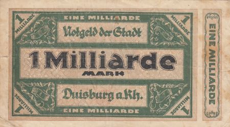 Allemagne 1 Milliard de Mark - Etat de Duisburg - 25-09-1923 - Numéro 562241