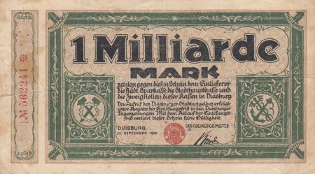 Allemagne 1 Milliard de Mark - Etat de Duisburg - 25-09-1923 - Numéro 562241