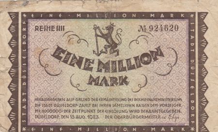 Allemagne 1 million de Mark - Ville de Dusseldorf - Reihe IIII - 1923