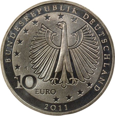 Allemagne 10 Euros Argent, Franz Liszt - 2011 G Karlsruhe