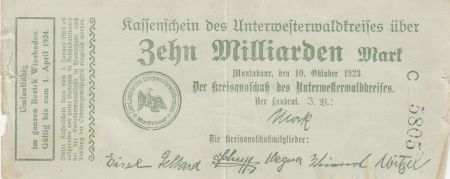 Allemagne 10 Milliarden Mark - Etat de Montabaur - 10-10-1923 - Numéro 5805