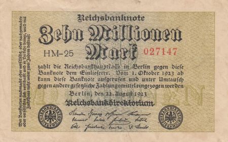 Allemagne 10 Millionen mark - Reichsbanknote - Série HM-25 - 1923