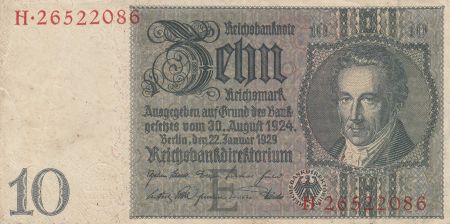 Allemagne 10 Reichsmark - Albrecht D. Thaer - Série H - 1929 - P.180a