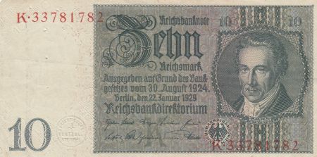 Allemagne 10 Reichsmark - Albrecht D. Thaer - Série K - 1929 - P.180a