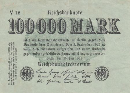 Allemagne 100 000 Mark - Reichbanknote - Série V.16 - 1923 - P.91a