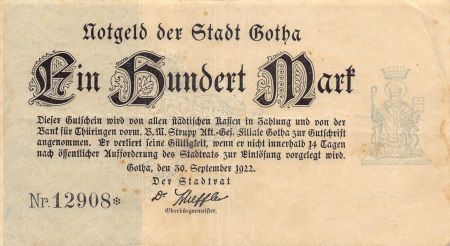 Allemagne 100 Mark - Allemagne - Gotha - 1922