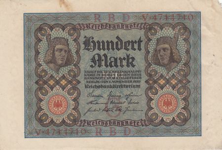 Allemagne 100 Mark - Cavalier de Bamberg - 7 digit - 1920 - Série V - P.69a