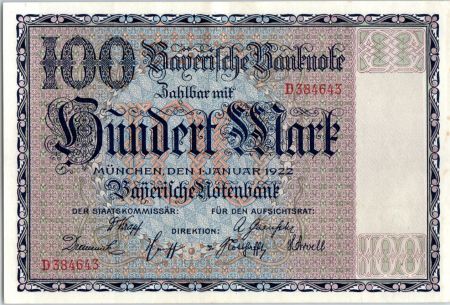 Allemagne 100 Mark 1922 - Bleu - Armoirie