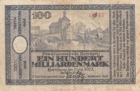 Allemagne 100 milliards de mark - Etat de Bamberg - Numéro 10877 - 1923