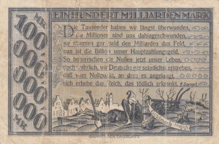 Allemagne 100 milliards de mark - Etat de Bamberg - Numéro 10877 - 1923