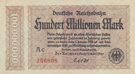 Allemagne 100 Millionen Mark - Etat de Berlin - 25-10-1923 - Série AC