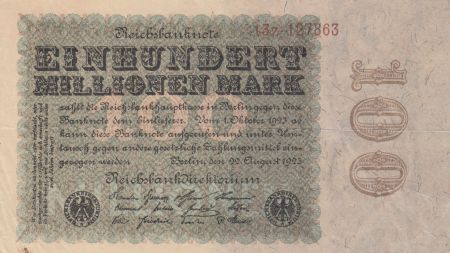 Allemagne 100 Millionen mark - Reichsbanknote - Série 13Z - 1923