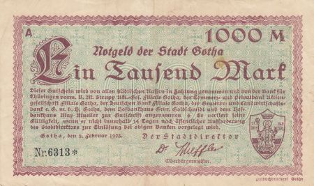 Allemagne 1000 Mark - Notgeld - Ville de Gotha - 1923 - Numéro 6313