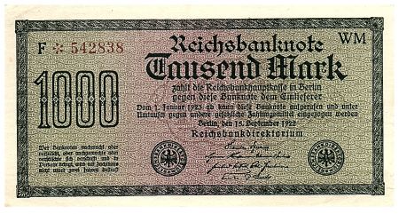 Allemagne 1000 Mark Vert, lilas - 1922 - série F*-WM