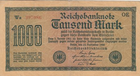 Allemagne 1000 Mark Vert, lilas - 1922 - série Wa-OE