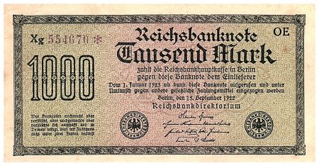 Allemagne 1000 Mark Vert, lilas - 1922 - série Xg-OE