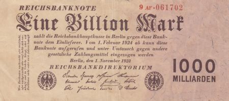 Allemagne 1000 Milliarden Mark  - Reichsbanknote - Série 9AF 7 digit - 1923