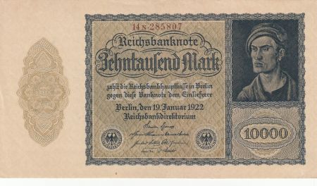 Allemagne 10000 mark - Portrait par Albrecht Dürer - Reichsbanknote - Série 14n