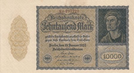 Allemagne 10000 mark - Portrait par Albrecht Dürer - Reichsbanknote - Série 8j