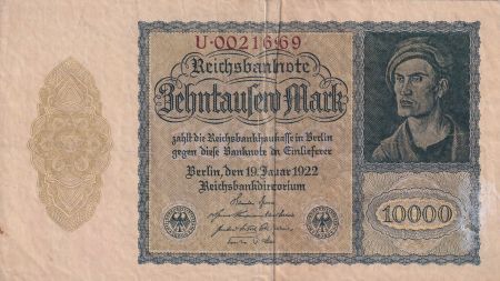 Allemagne 10000 mark - Portrait par Albrecht Dürer - Reichsbanknote - Série U - 1922