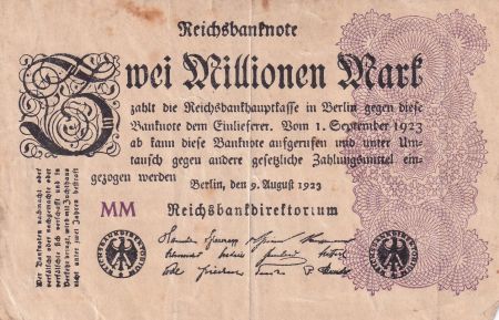 Allemagne 2 Millionen Mark - Noir et Lilas - 09-08-1923 - Série PG