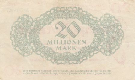 Allemagne 20 Millionen Mark - Etat de Dresden - Reihe D - 24-10-1923 - Numéro 50825