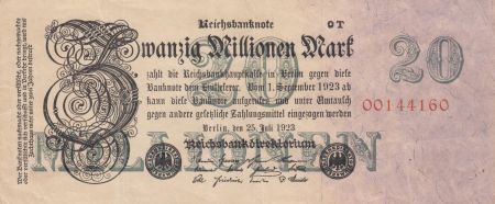 Allemagne 20 Millionen mark - Reichsbanknote - Série QT 8 digit - 1923