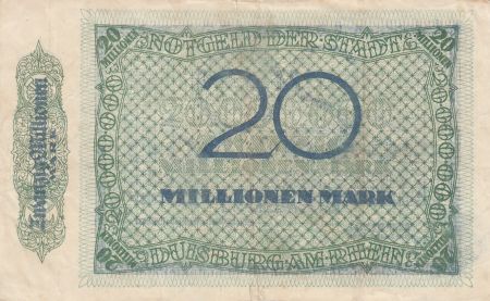 Allemagne 20 Millions de Mark - Etat de Duisburg - 15-09-1923 - Numéro 001657