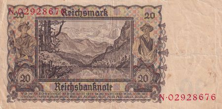 Allemagne 20 Reichsmark - Jeune femme - Paysage - 1939 - Lettre N - P.185